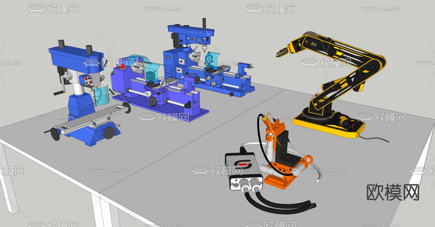 工业机械臂 车床 仪器 钻孔机器su模型下载（渲染图2）