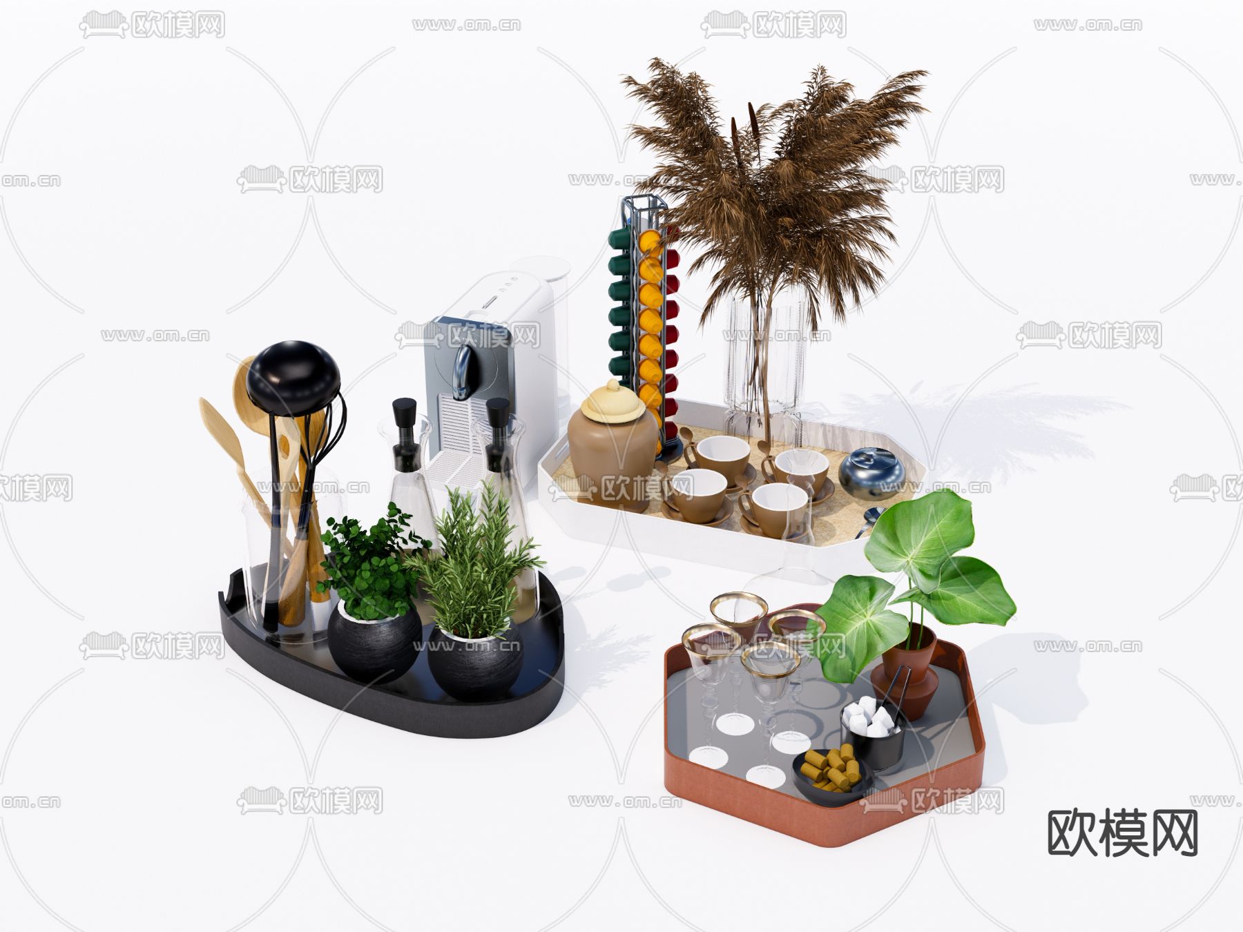 现代茶具 杯子su模型下载（渲染图1）