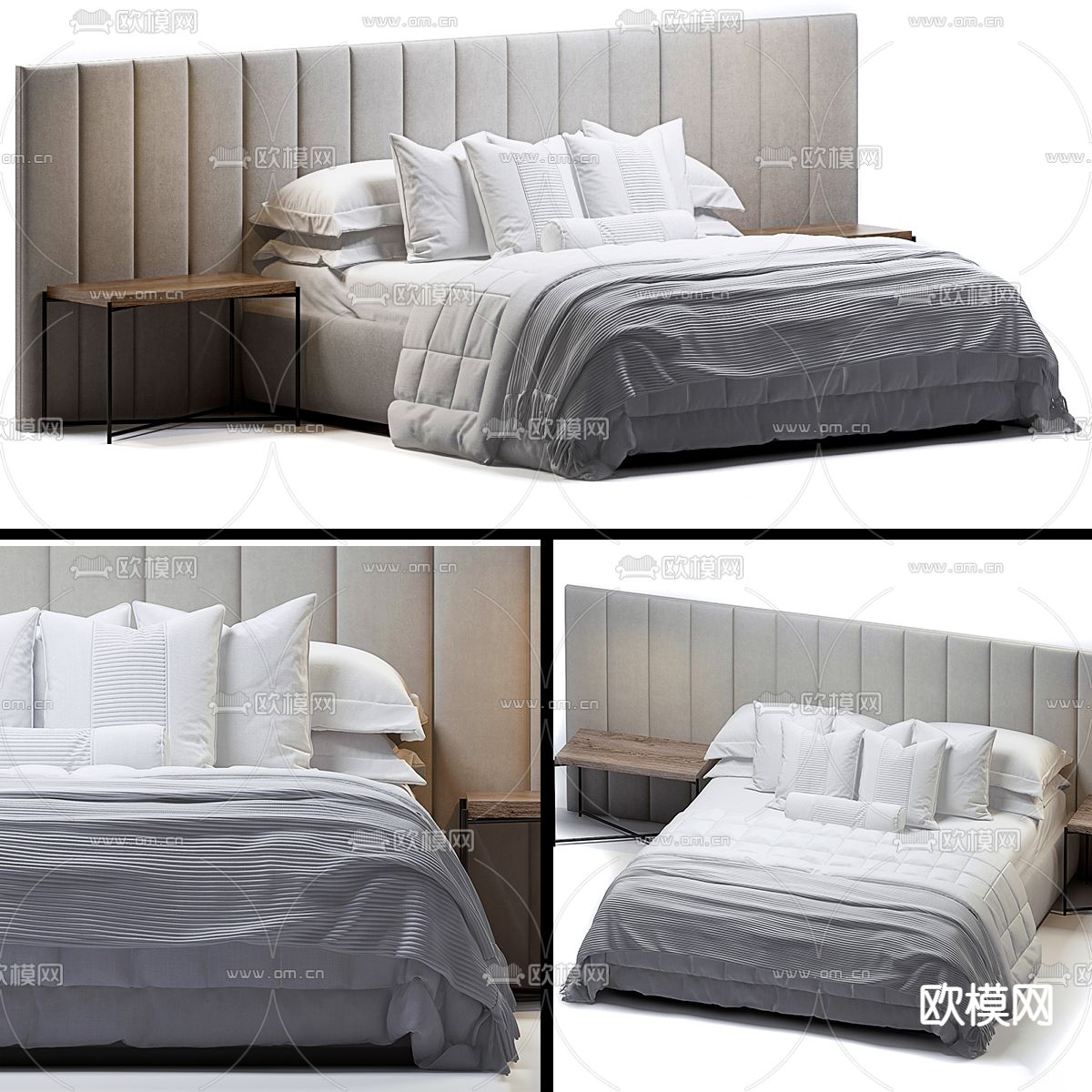 现代布艺双人床3d模型下载（渲染图1）