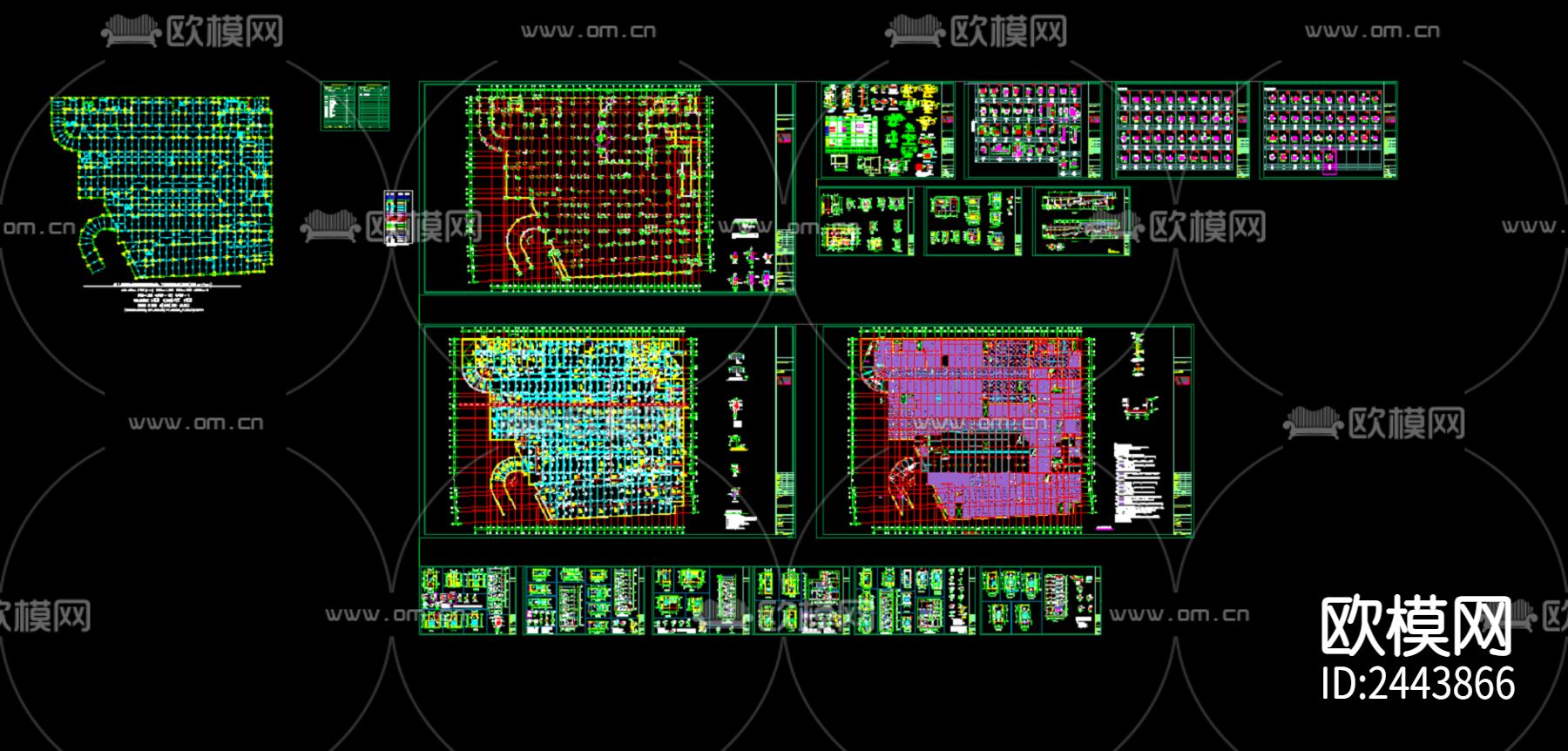 农贸批发市场地下室cad施工图下载（渲染图1）