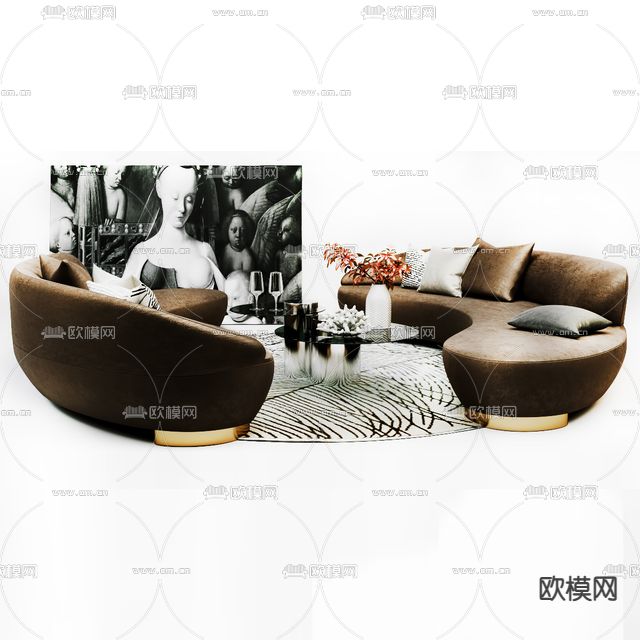 现代轻奢创意会客沙发免费3d模型下载