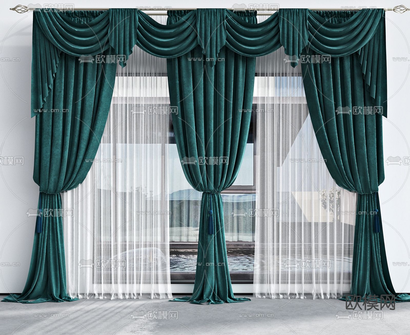 简欧窗帘 纱窗su模型下载（渲染图1）