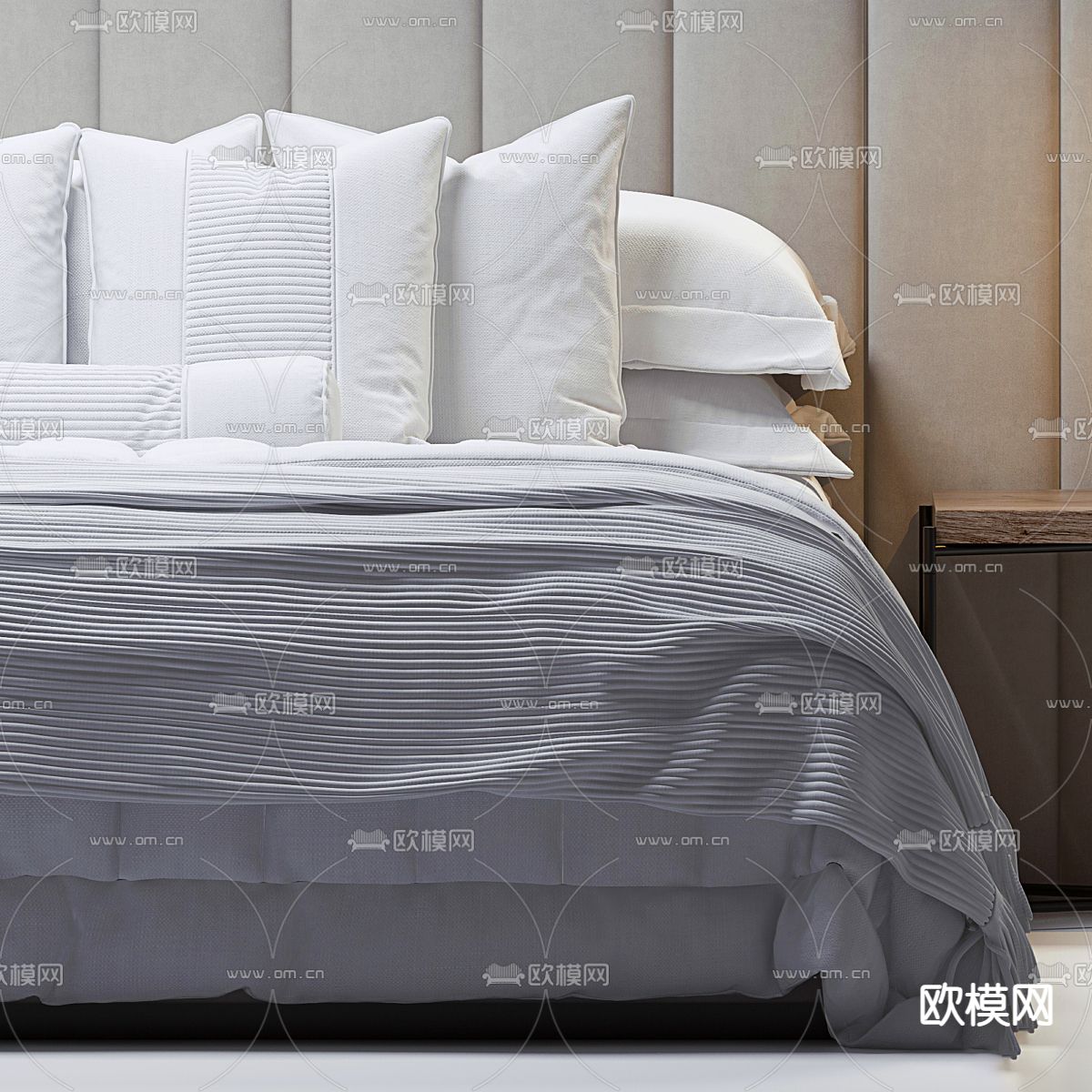 现代布艺双人床3d模型下载（渲染图3）