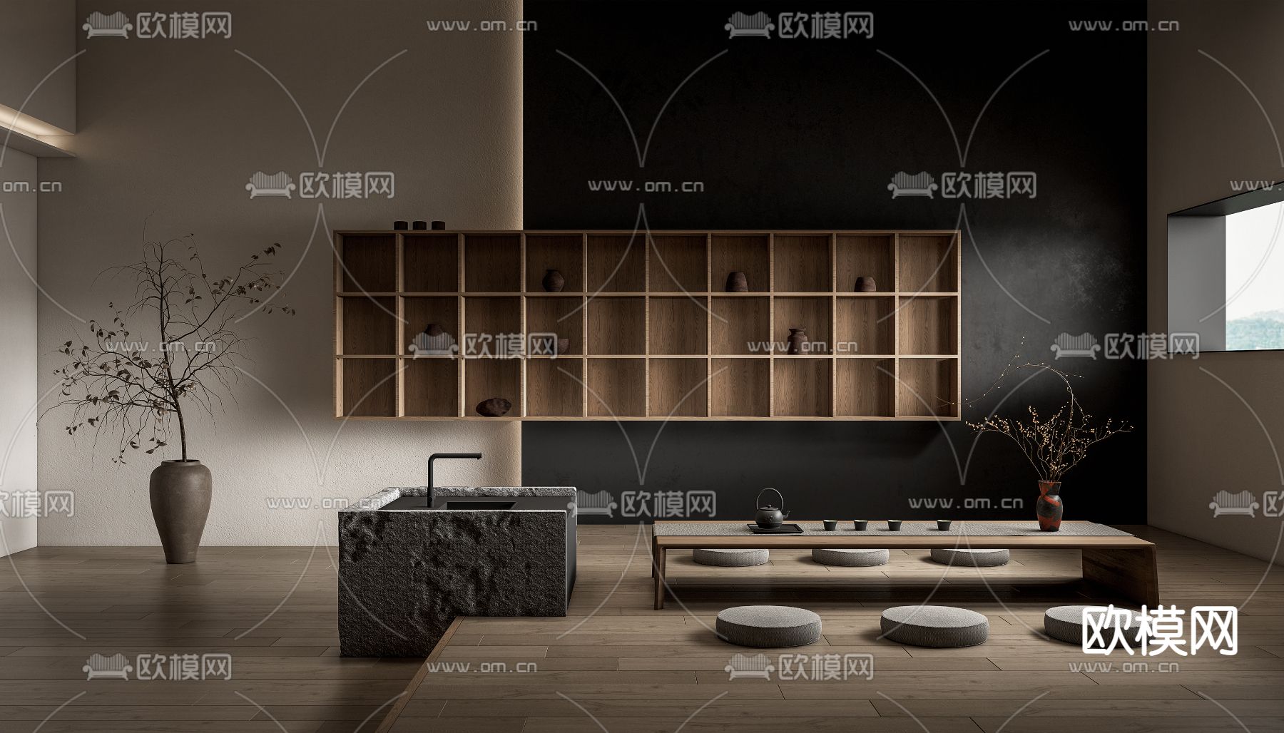 侘寂风榻榻米茶室su模型