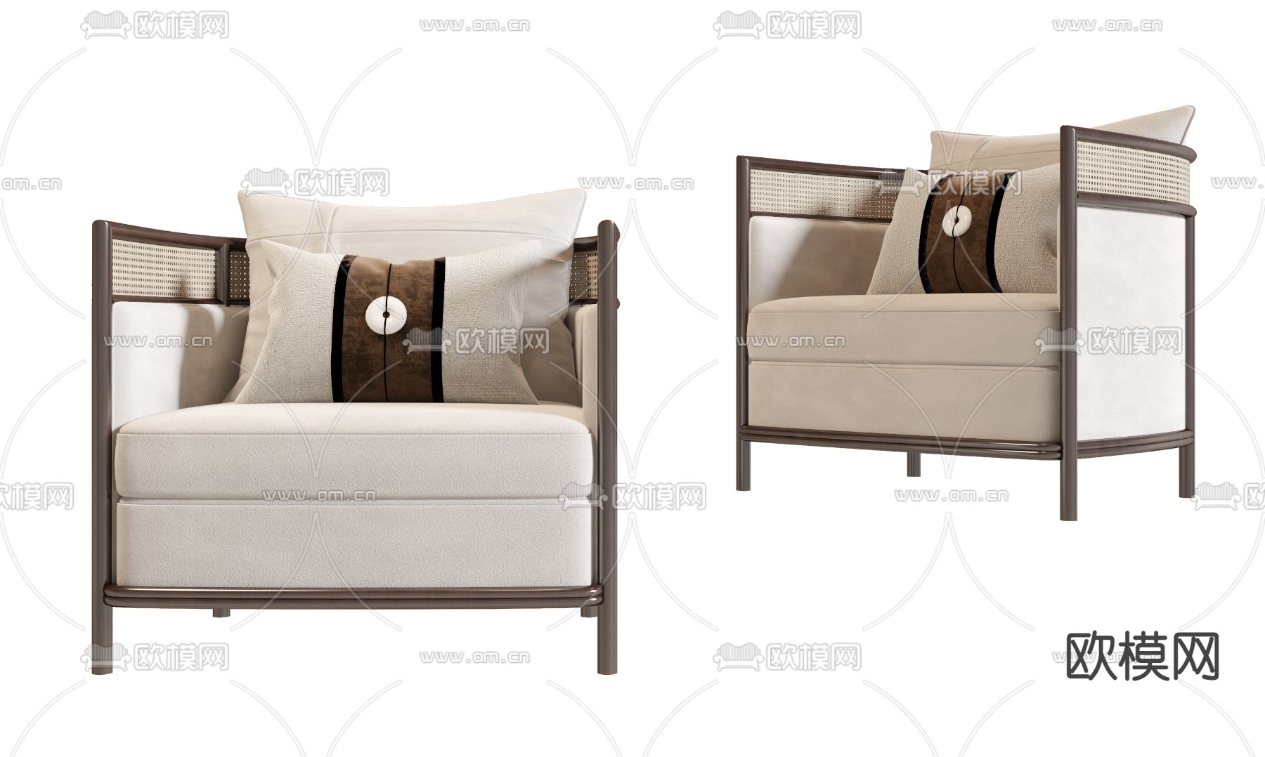 新中式单人沙发3d模型下载