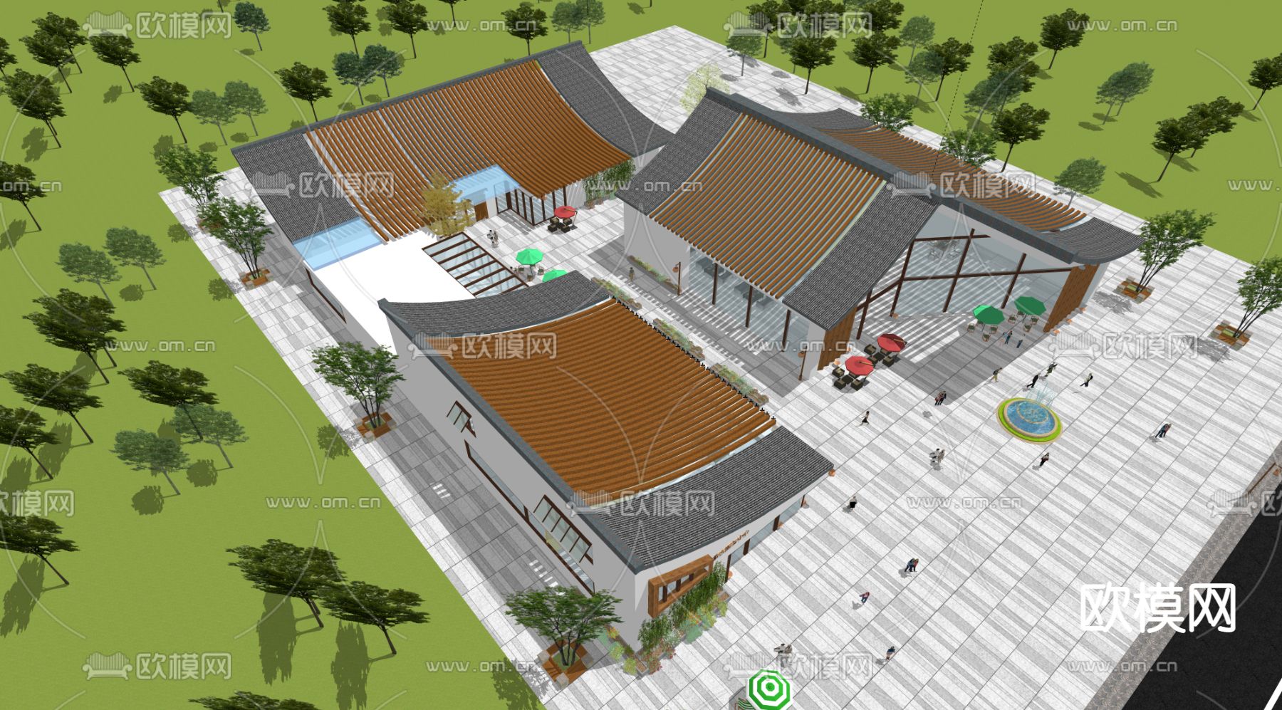 新中式游客服务中心 建筑外观su模型