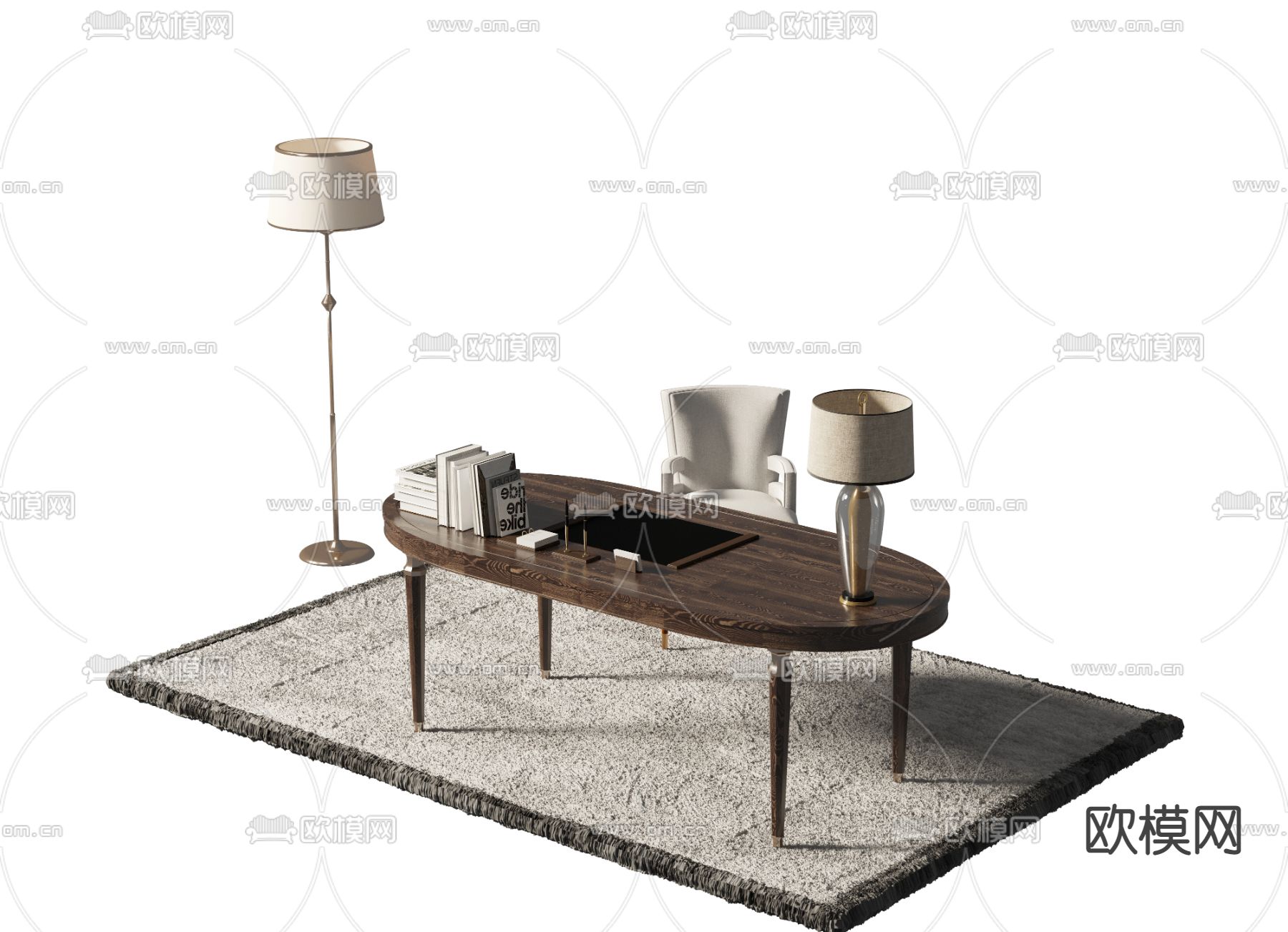 美式书桌椅3d模型下载