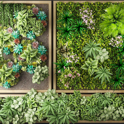  现代苔藓绿植墙su模型 