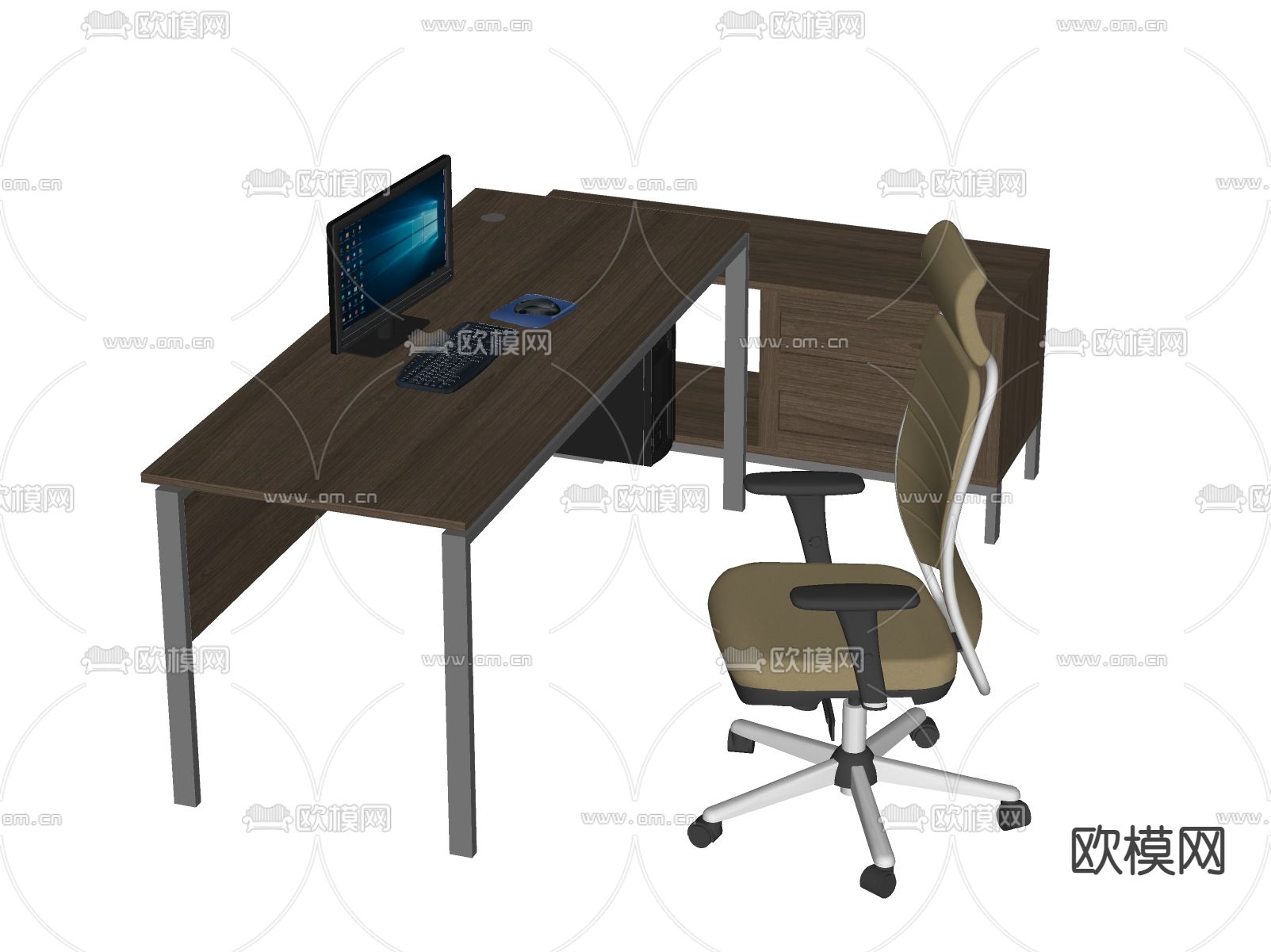 现代班台桌椅su模型下载（渲染图2）