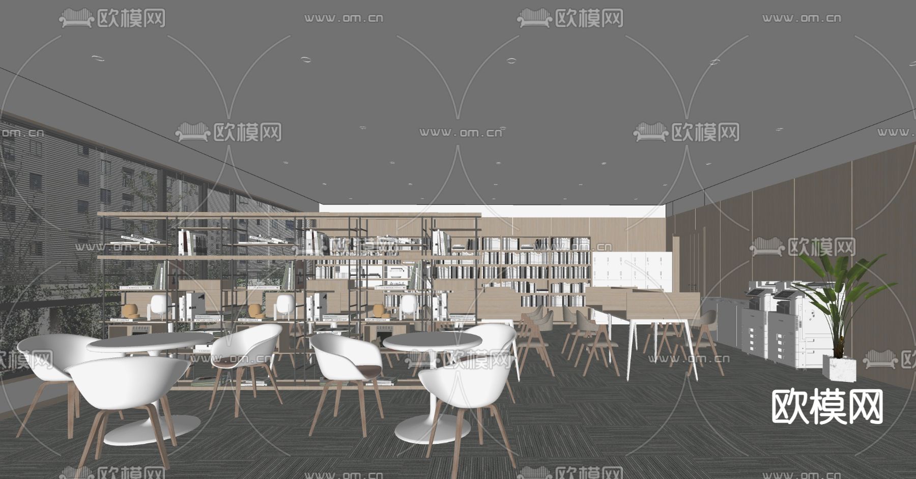 现代图书馆 阅读室 自习室su模型下载（渲染图2）