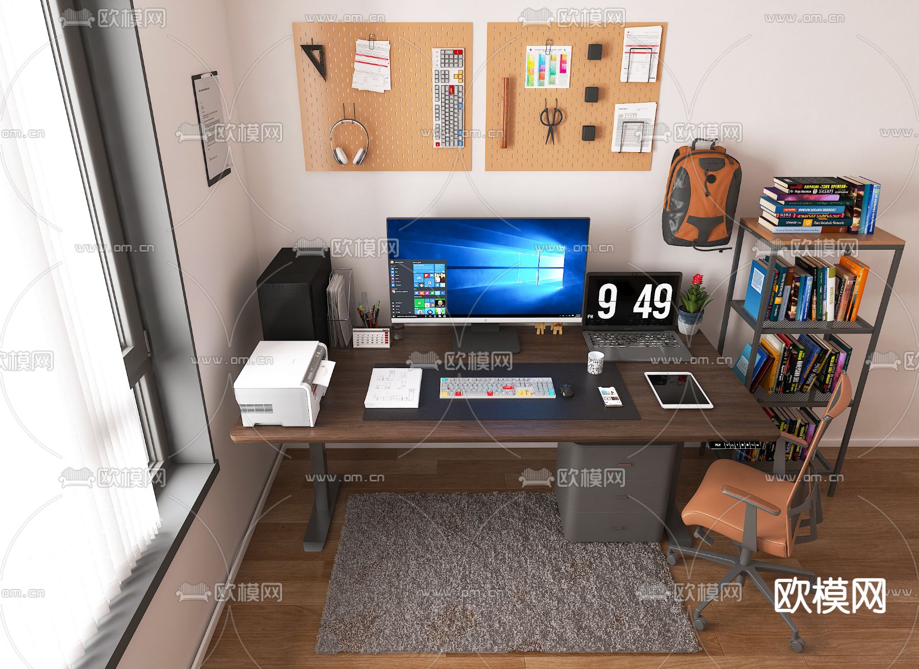 电脑桌椅 书桌椅su模型下载（渲染图1）