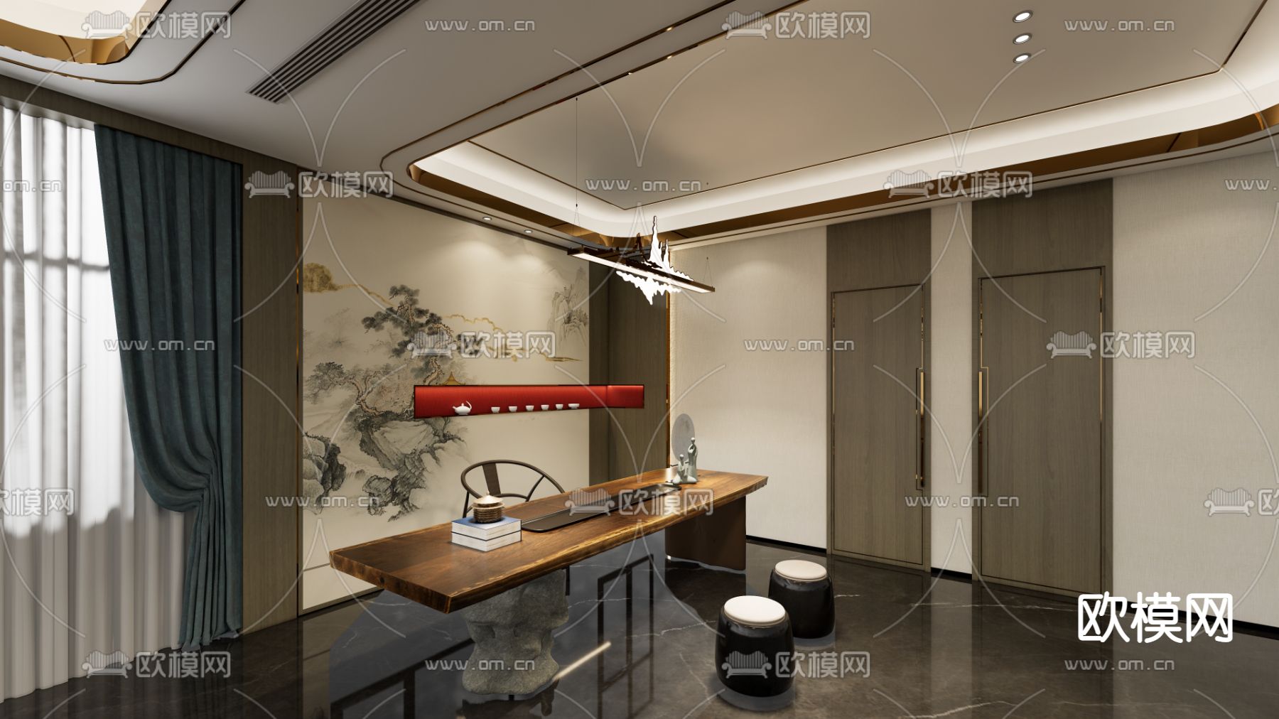 新中式中餐厅包厢su模型下载（渲染图5）