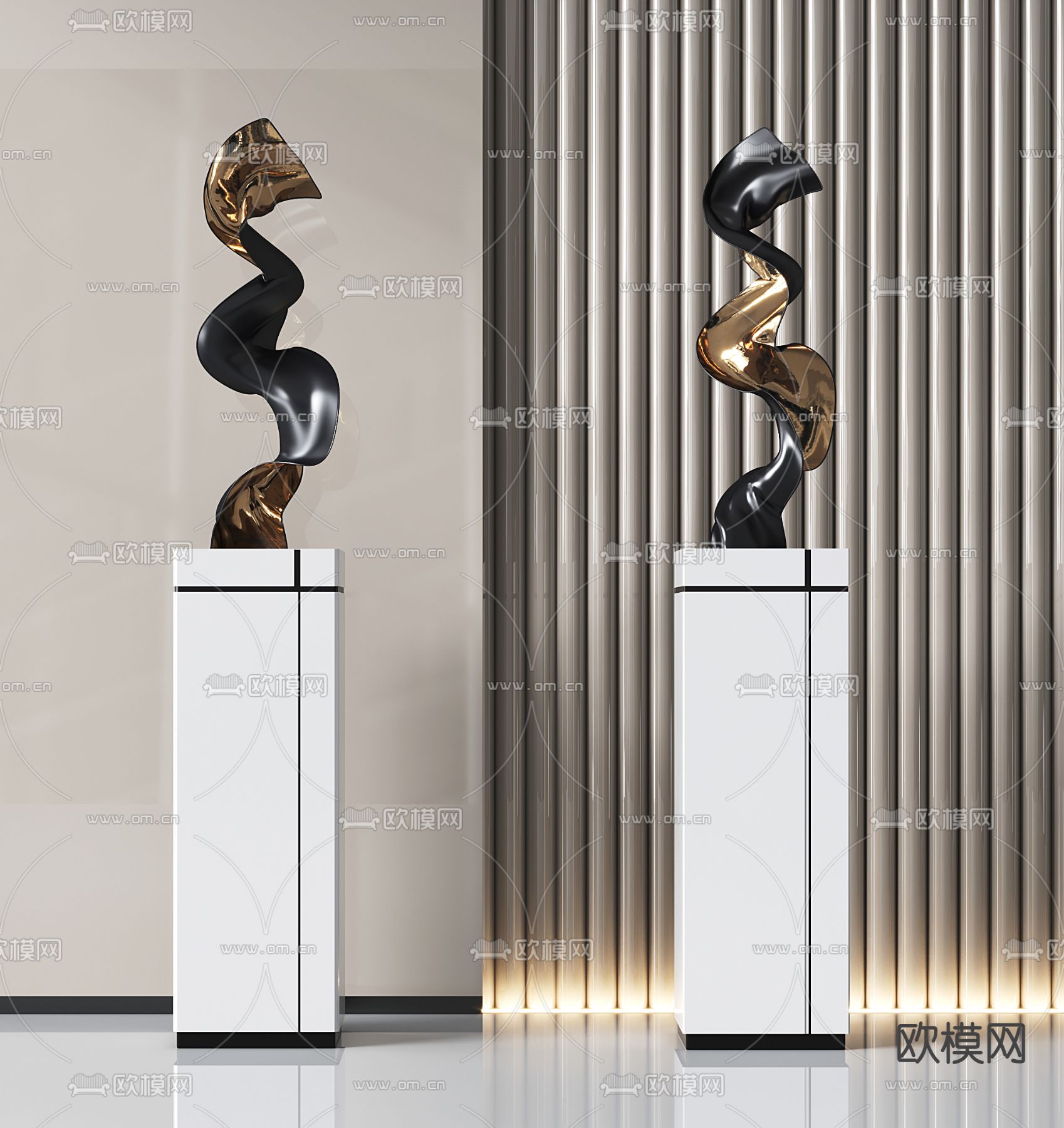 轻奢金属抽象雕塑 摆件su模型下载（渲染图1）