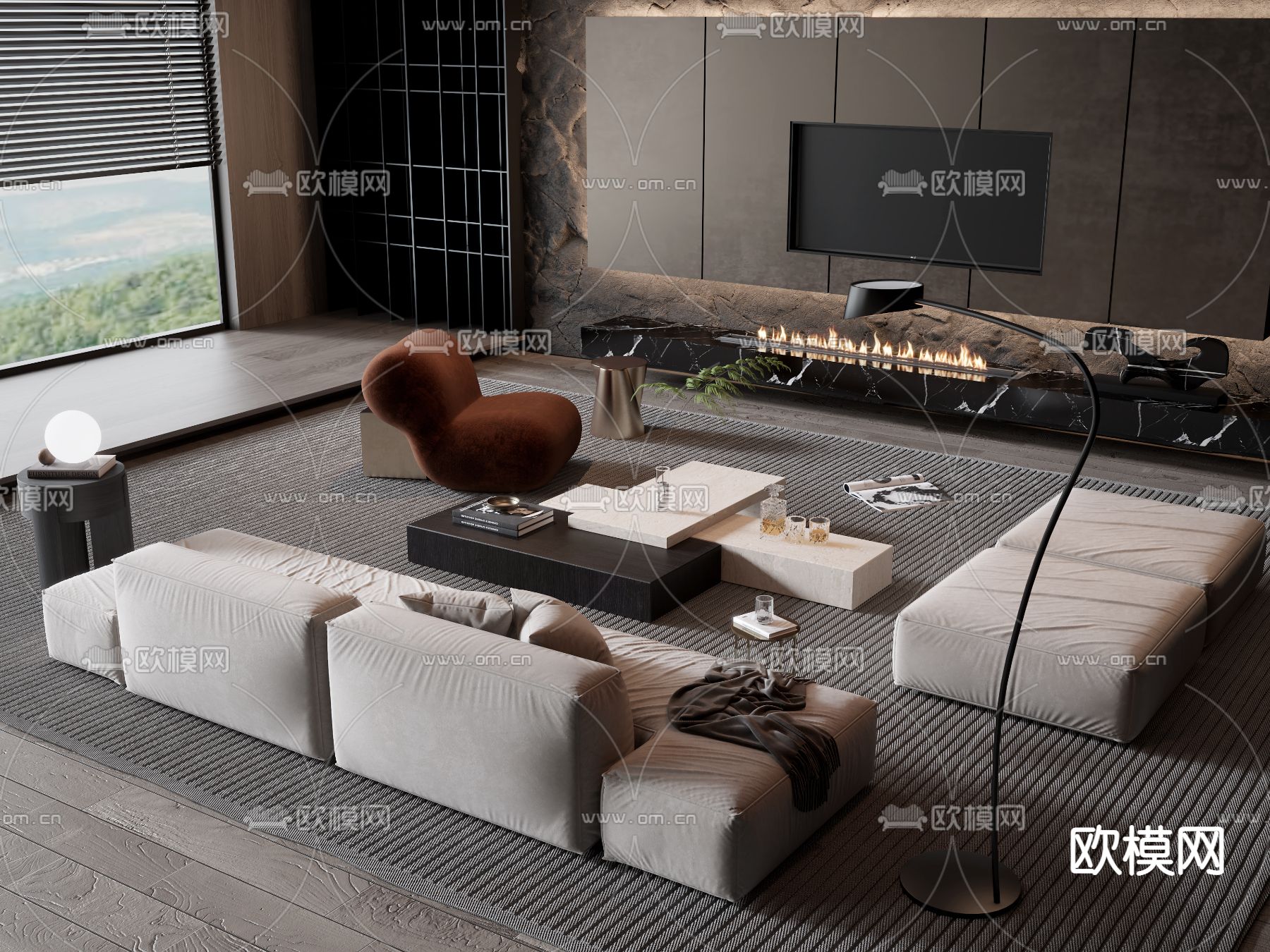 暗黑风组合沙发3d模型下载