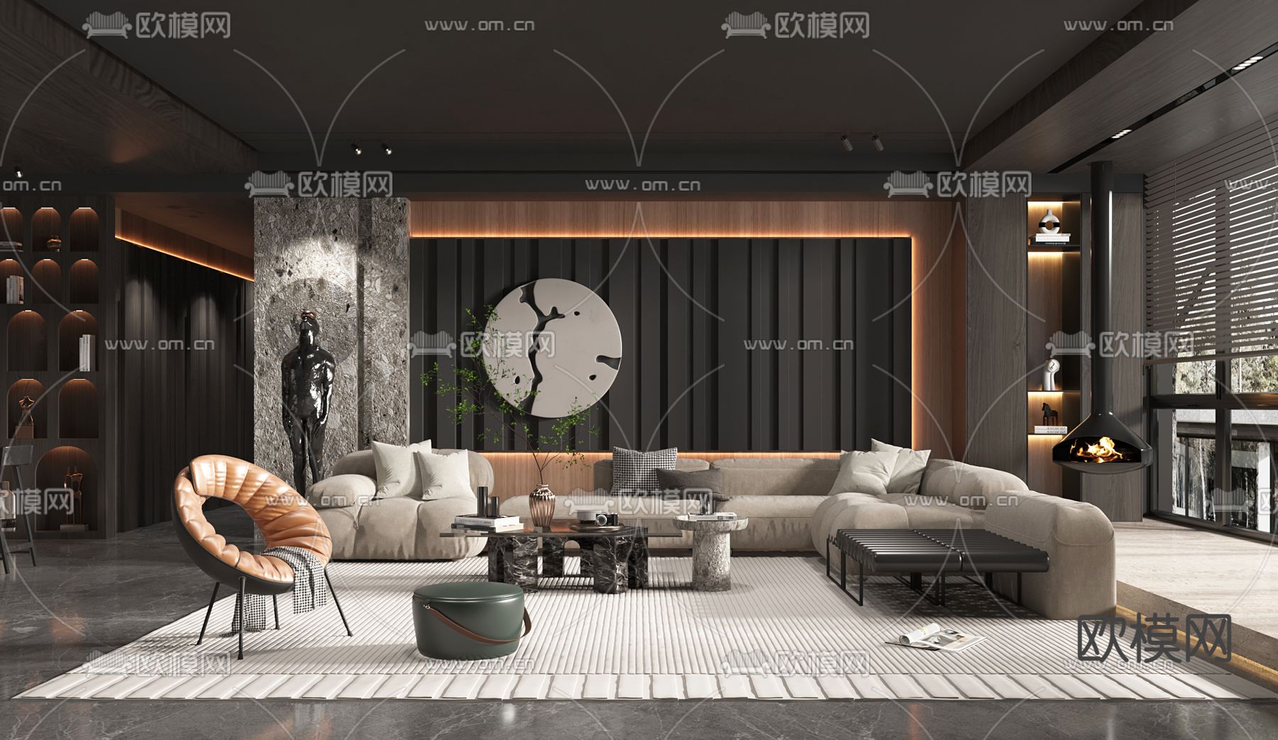 暗黑风客厅 餐厅3d模型下载_ID12271563_3dmax免费模型-欧模网