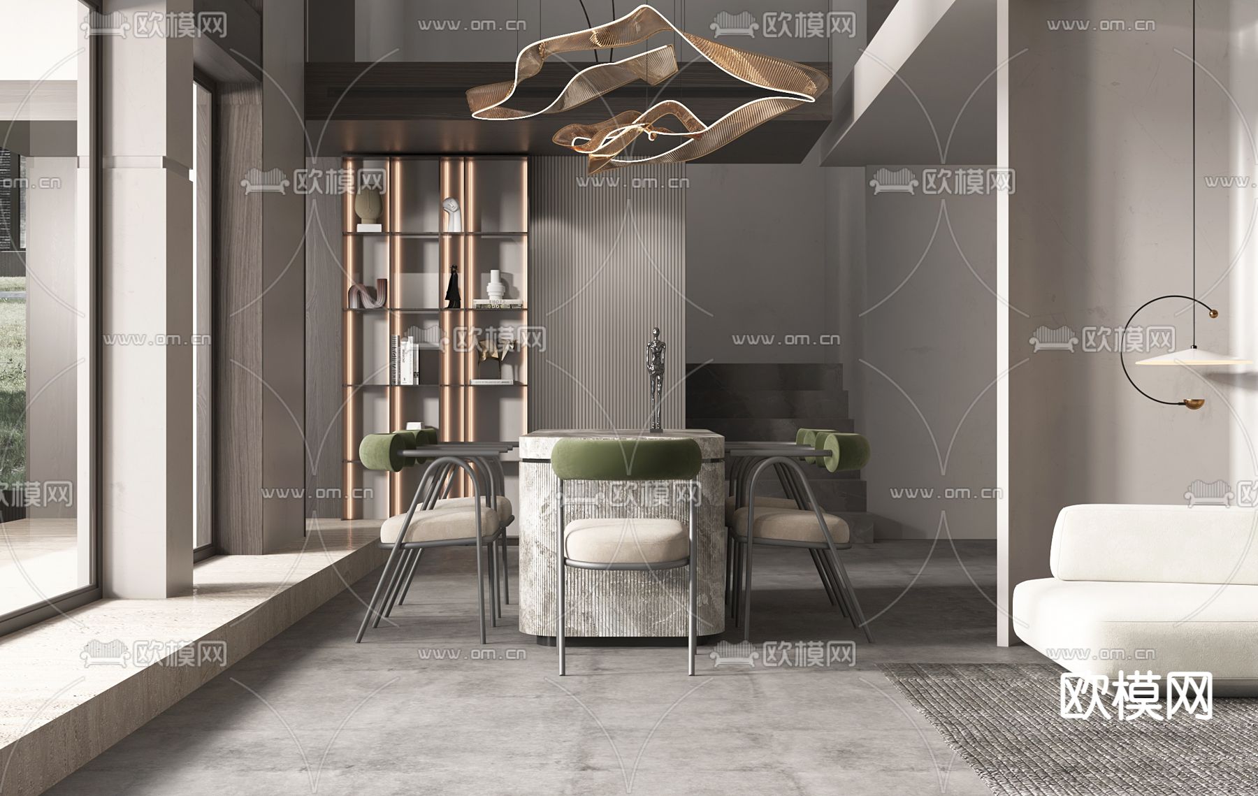 高级灰客餐厅3d模型下载（渲染图3）