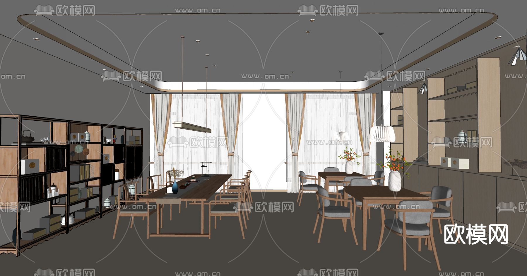 中式养老院活动中心su模型下载（渲染图1）