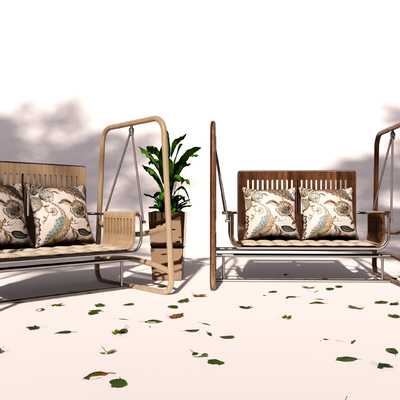  新中式秋千 吊椅su模型 