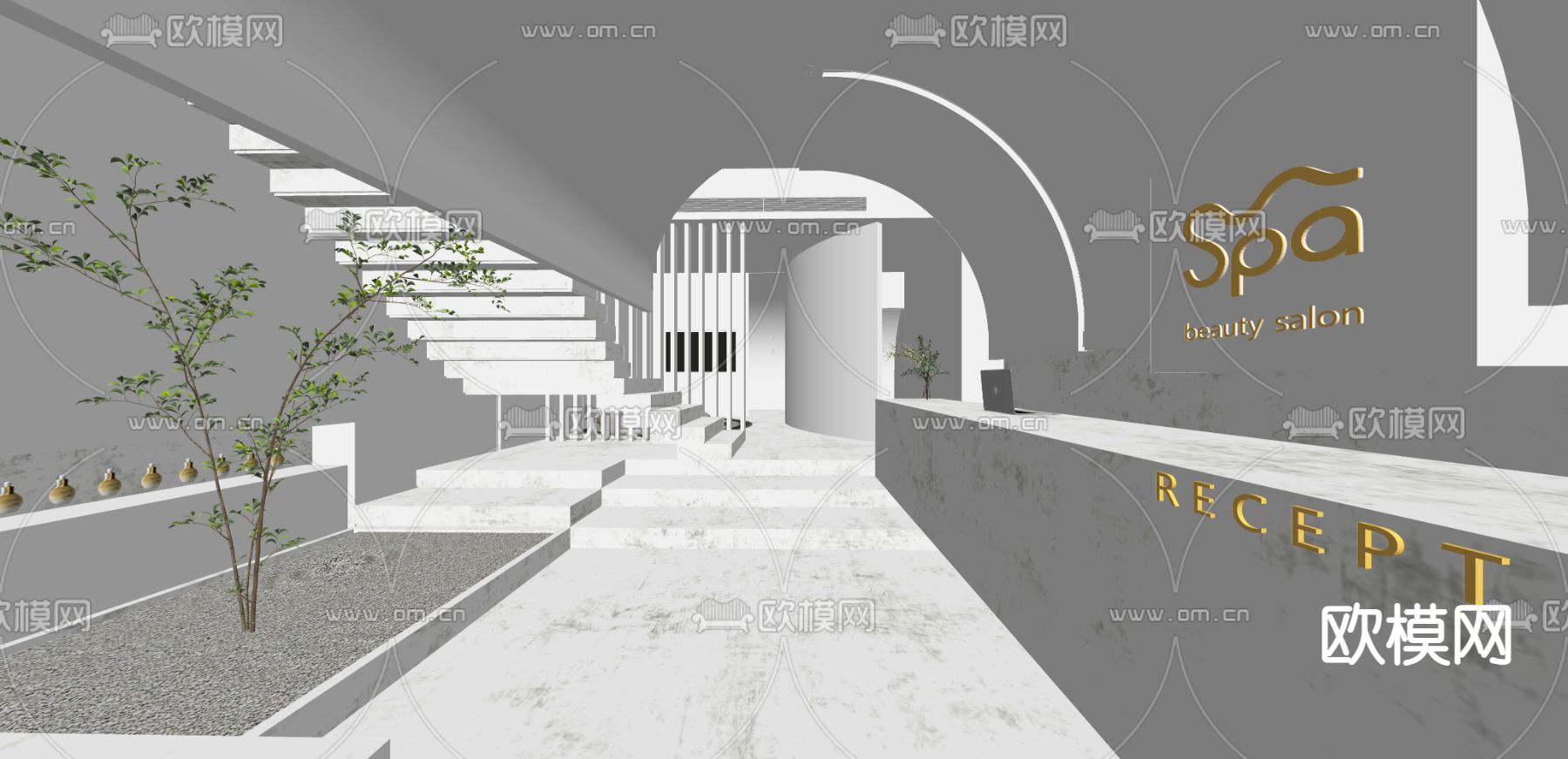 奶油风SPA前台 接待台su模型下载（渲染图4）