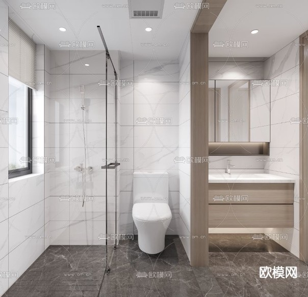 现代卫生间免费3d模型下载(渲染图2)