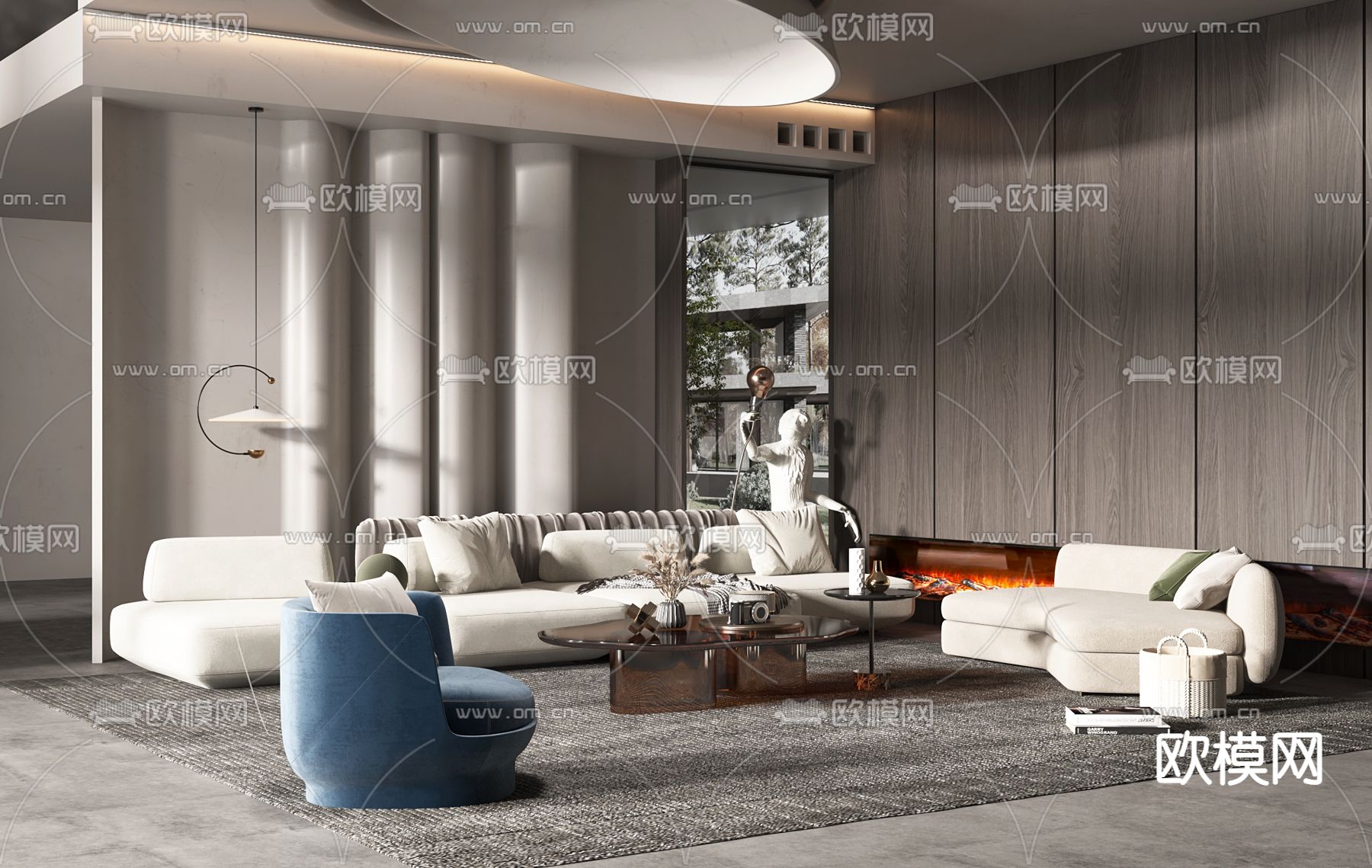 高级灰客餐厅3d模型下载（渲染图2）