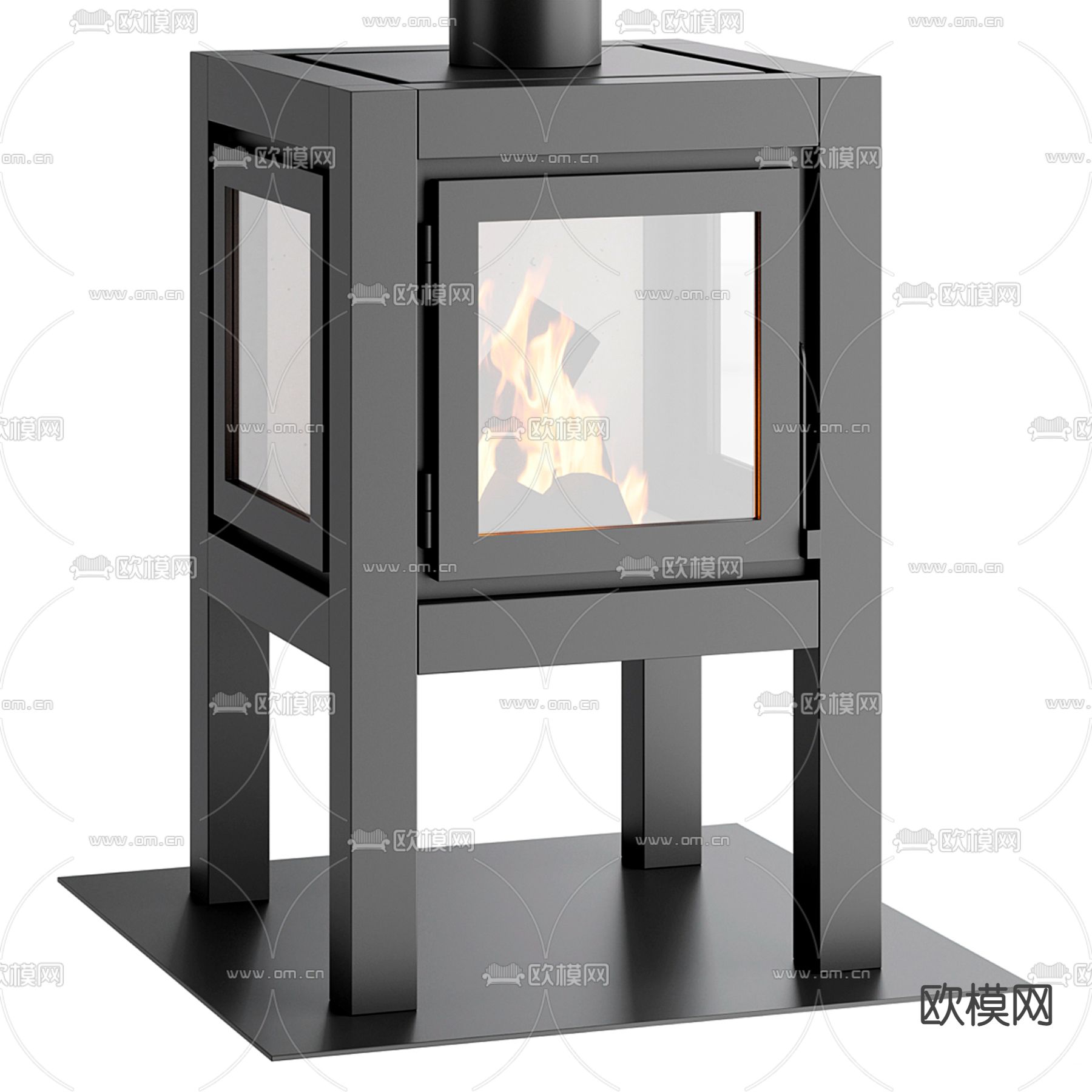 现代壁炉组合3d模型下载（渲染图2）