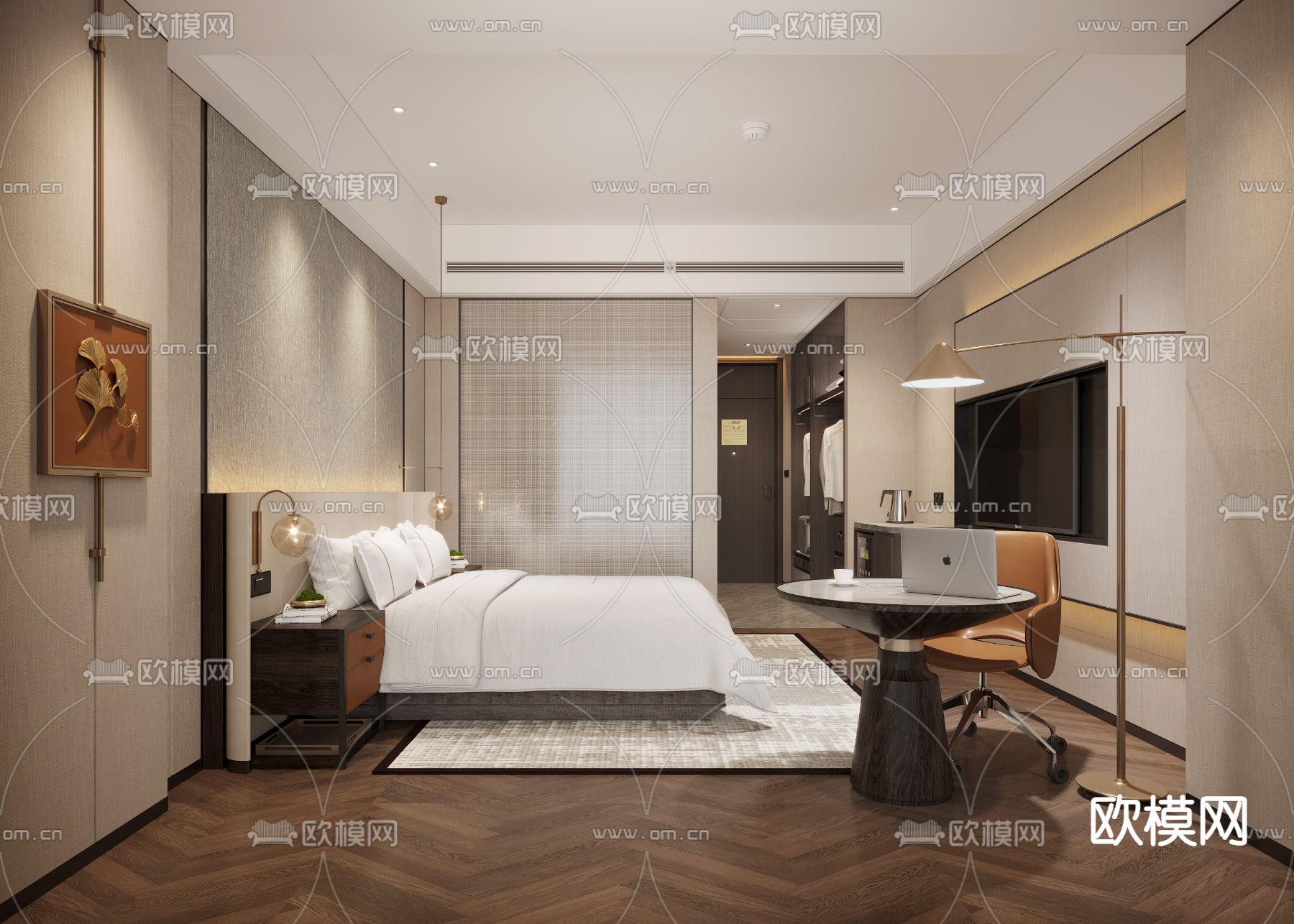 现代酒店客房免费3d模型下载（渲染图2）