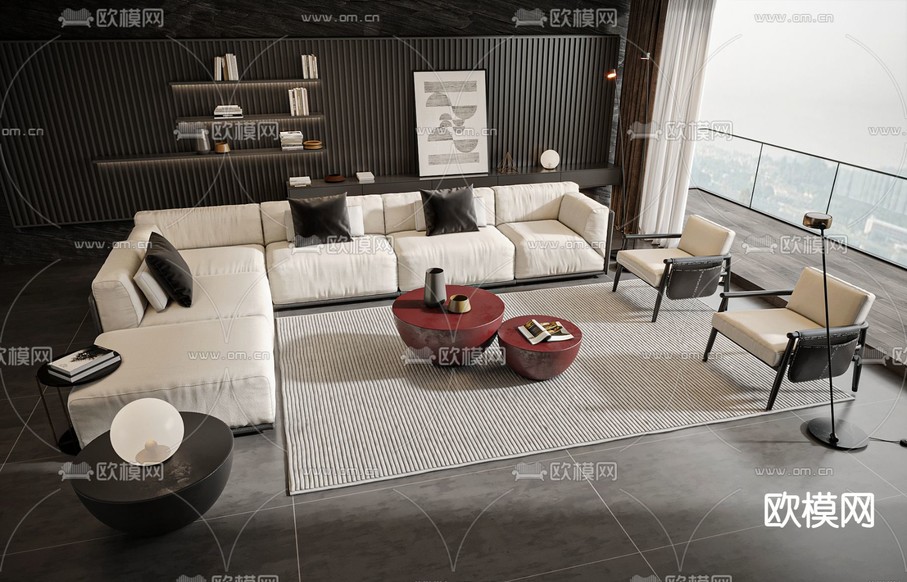 Meridiani 暗黑风组合沙发3d模型下载