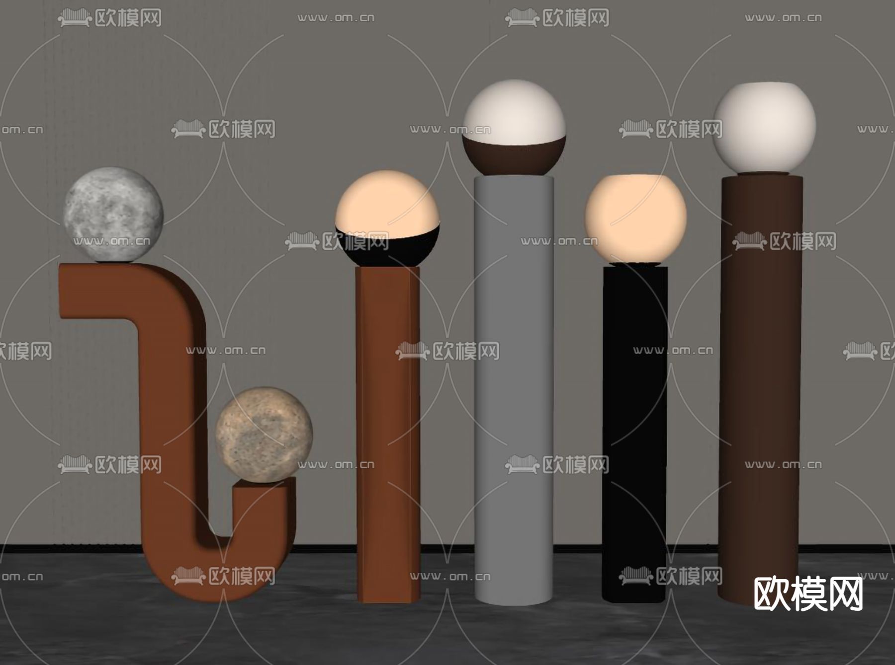 现代管状落地灯su模型下载（渲染图2）
