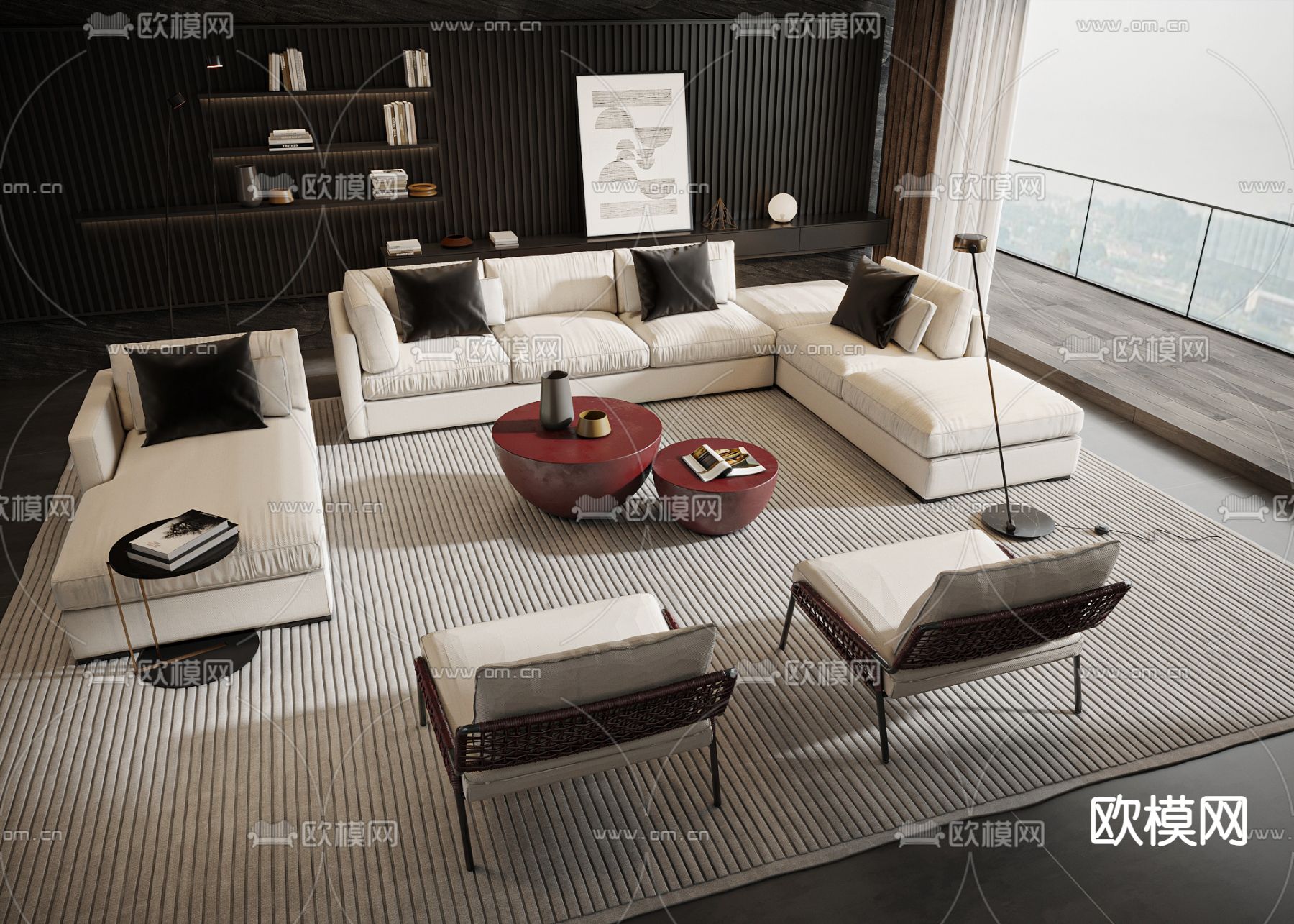 Meridiani 白色组合沙发3d模型下载