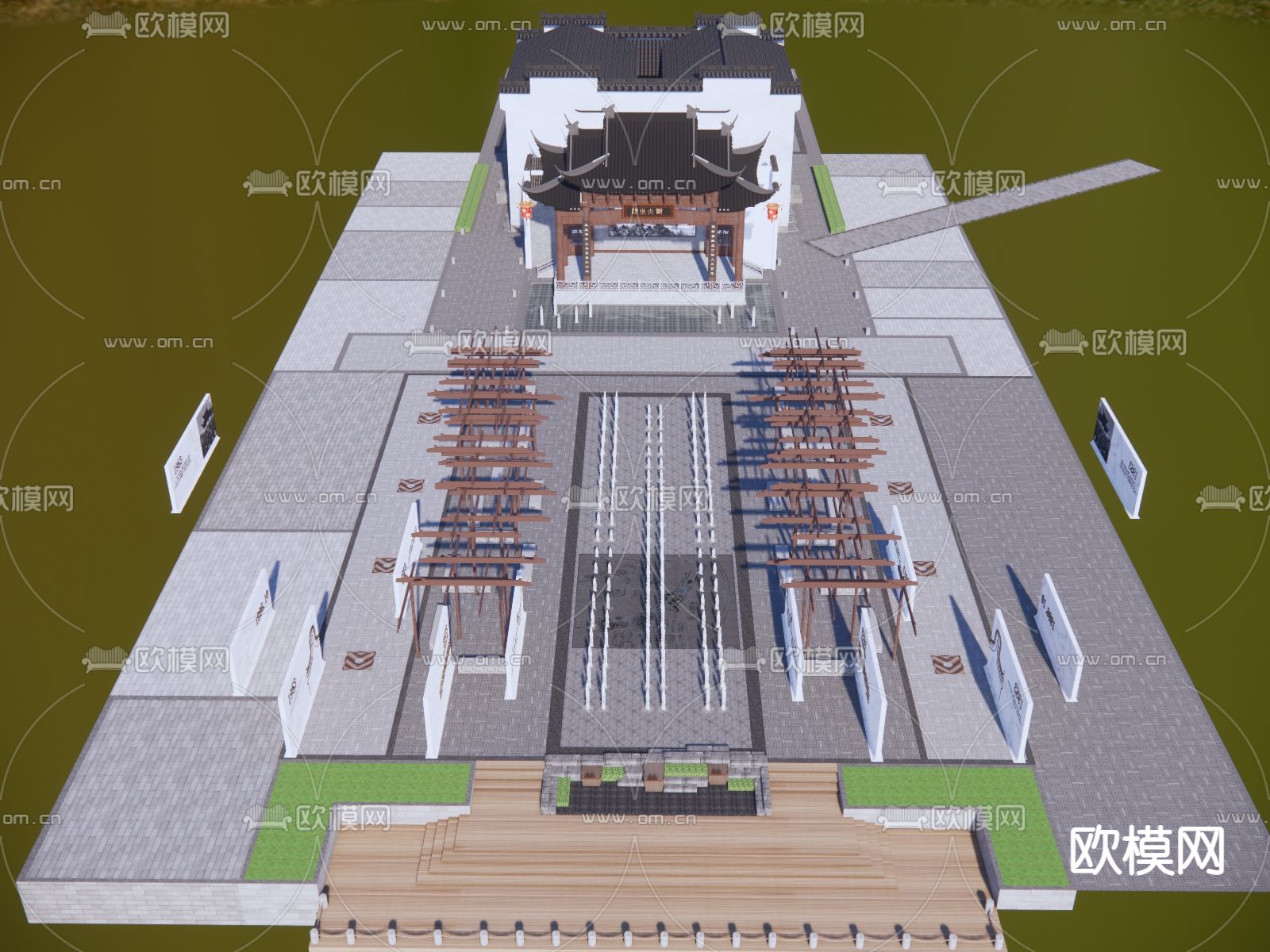 新中式戏台su模型下载（渲染图3）