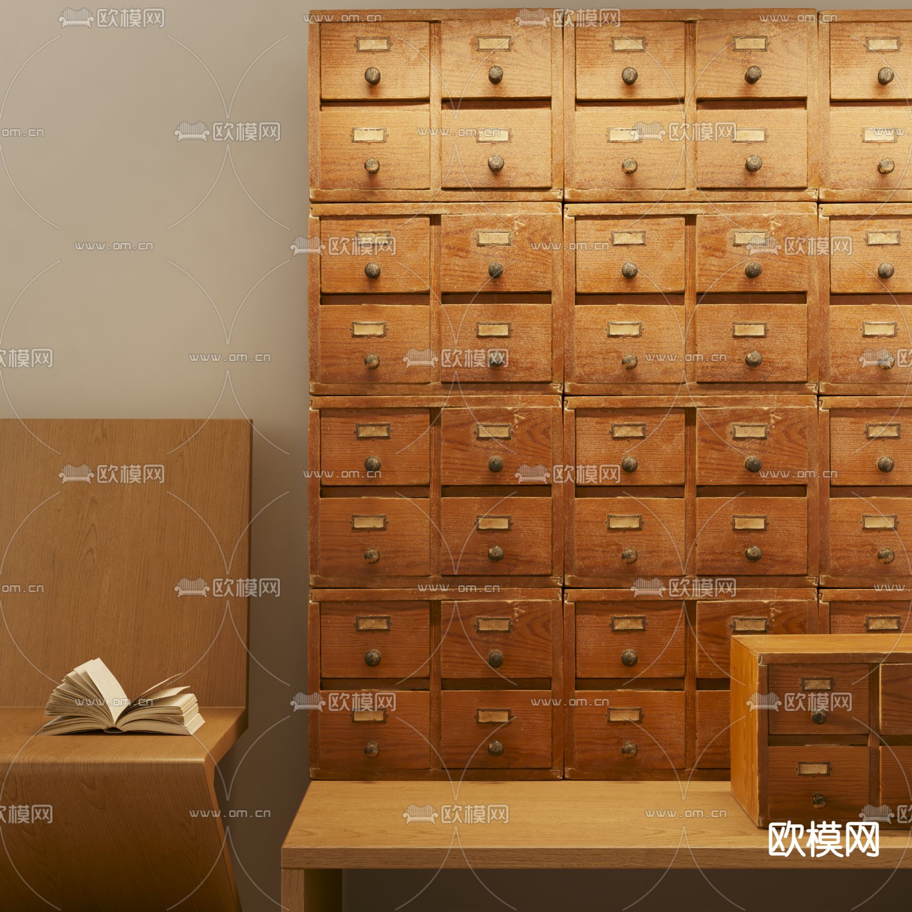 中式药材柜su模型下载（渲染图1）