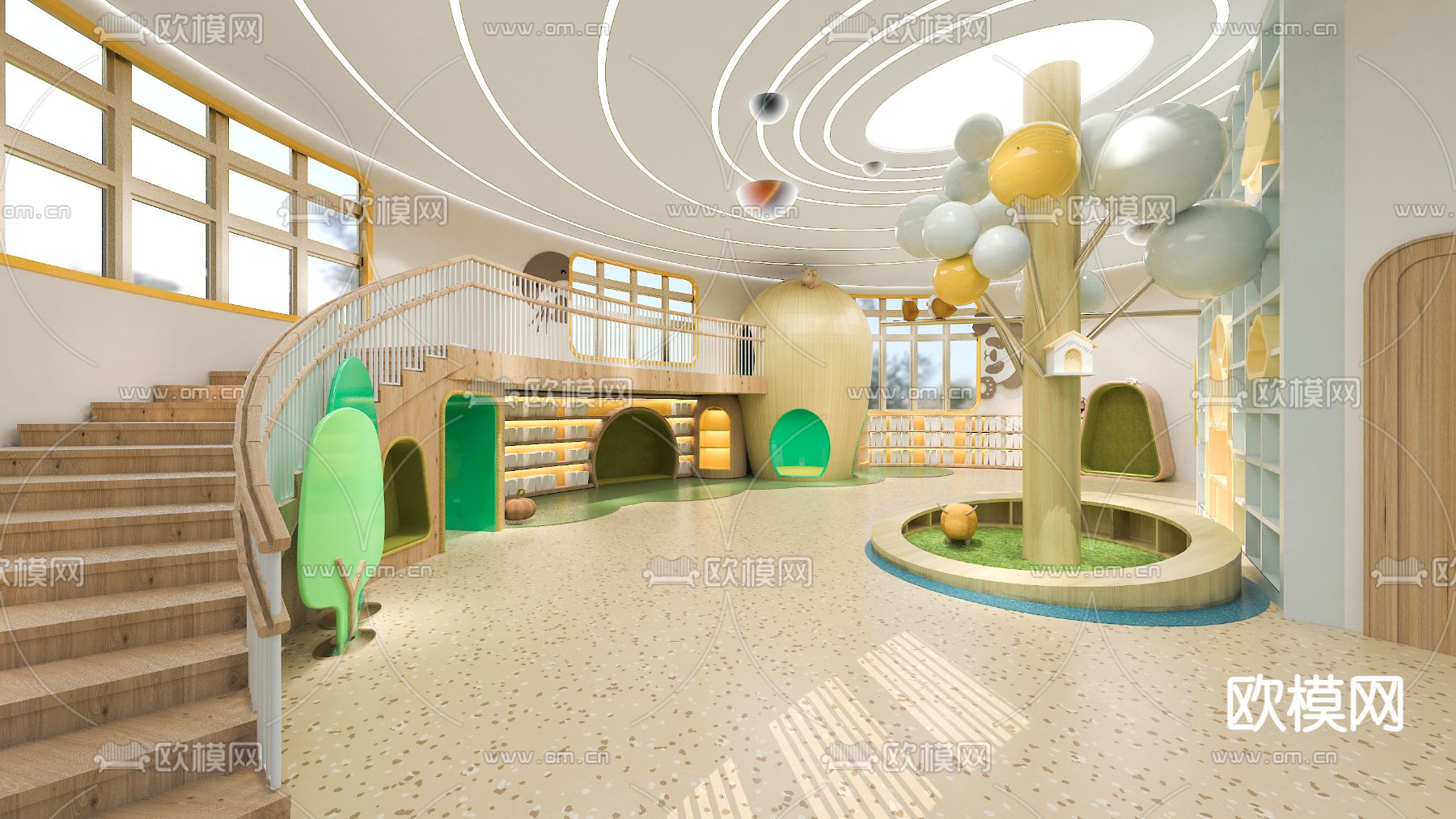奶油风幼儿园阅读室3d模型下载