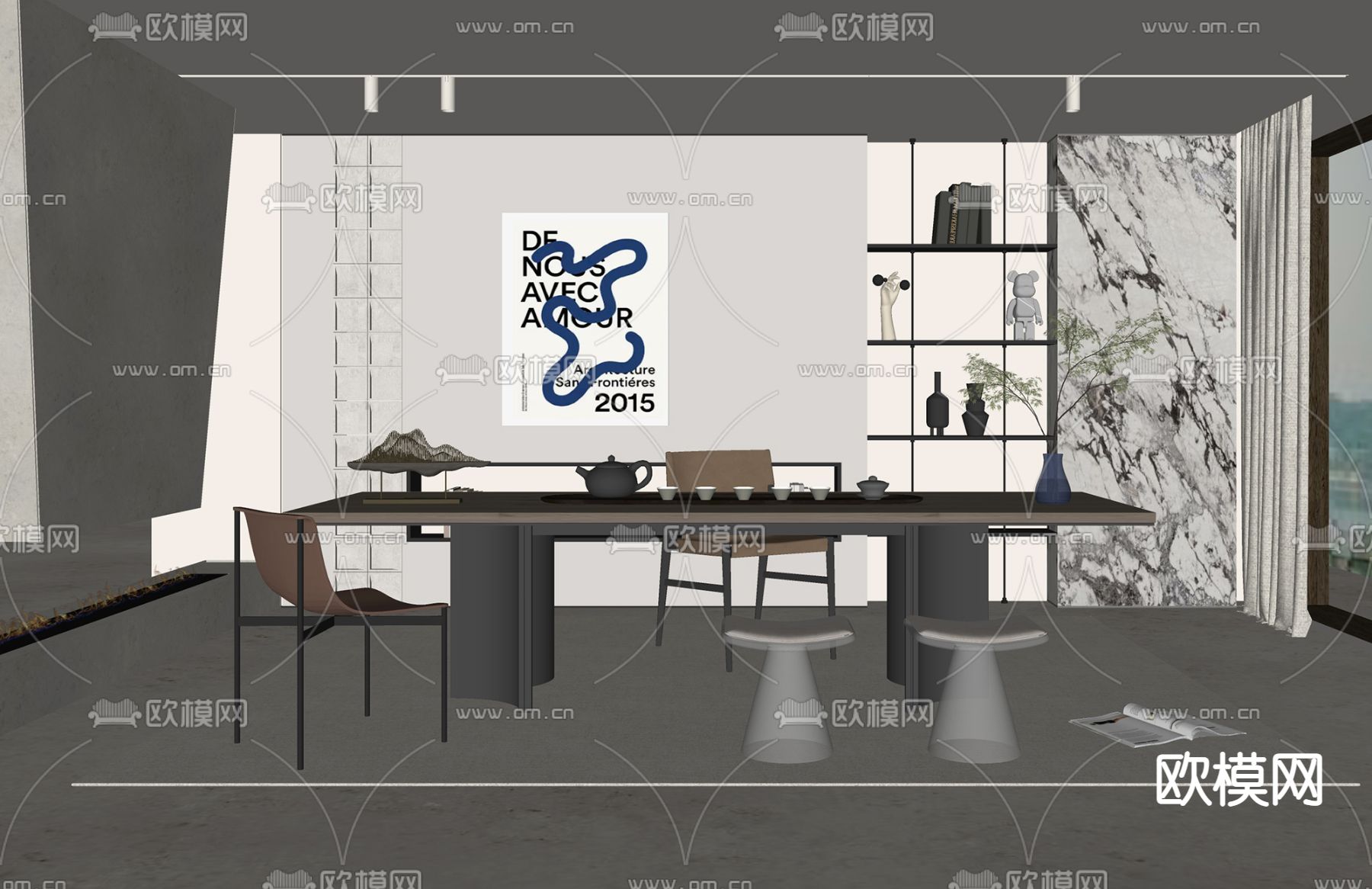 现代茶室su模型