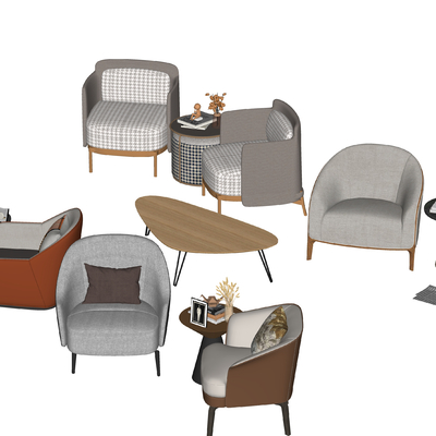  新中式休闲沙发su模型 