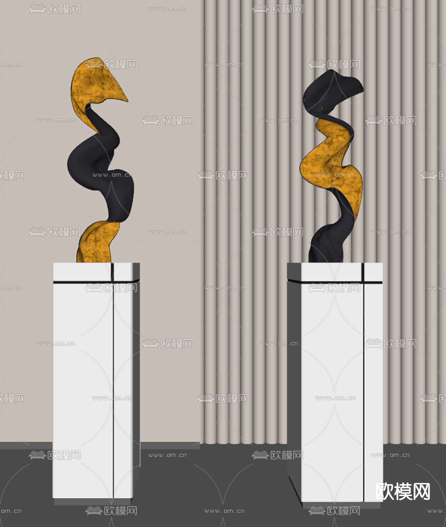 轻奢金属抽象雕塑 摆件su模型下载（渲染图2）