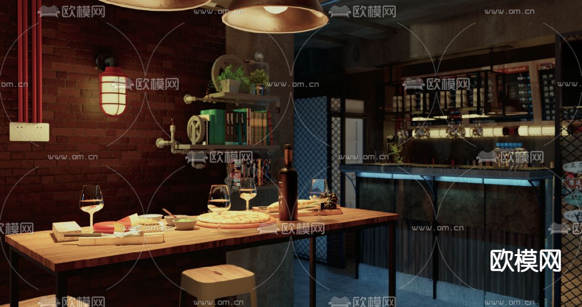 工业风地下小酒吧su模型下载（渲染图2）