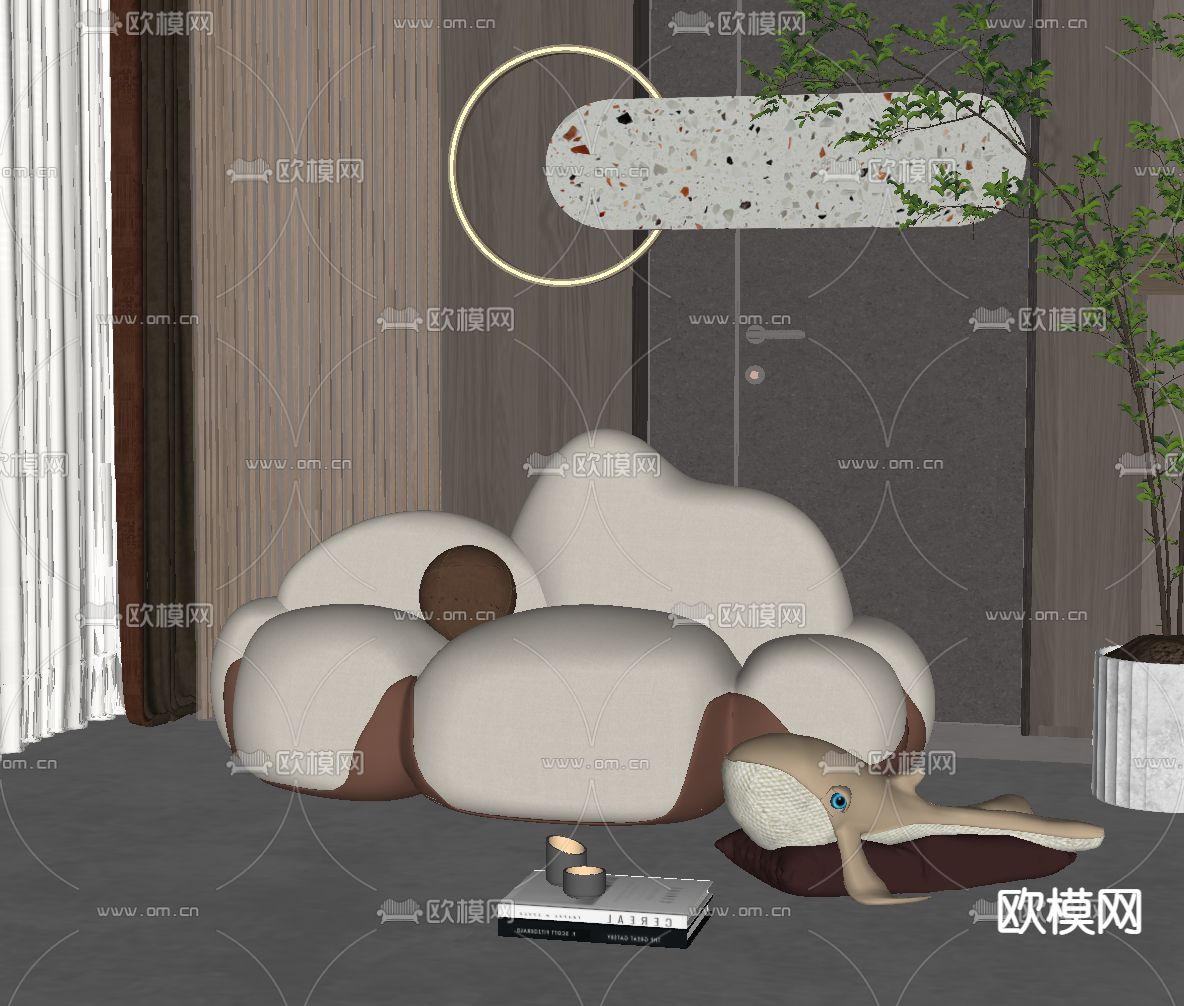 现代儿童沙发 云朵沙发su模型下载（渲染图2）