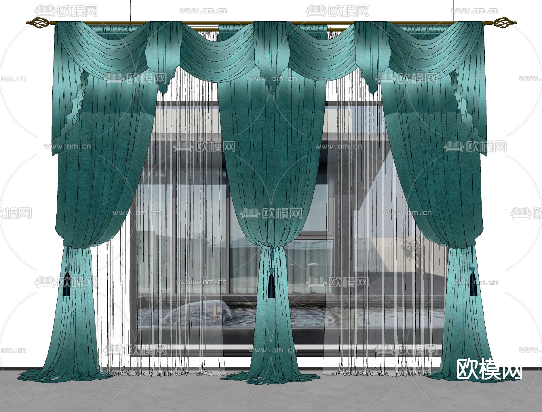 简欧窗帘 纱窗su模型下载（渲染图2）