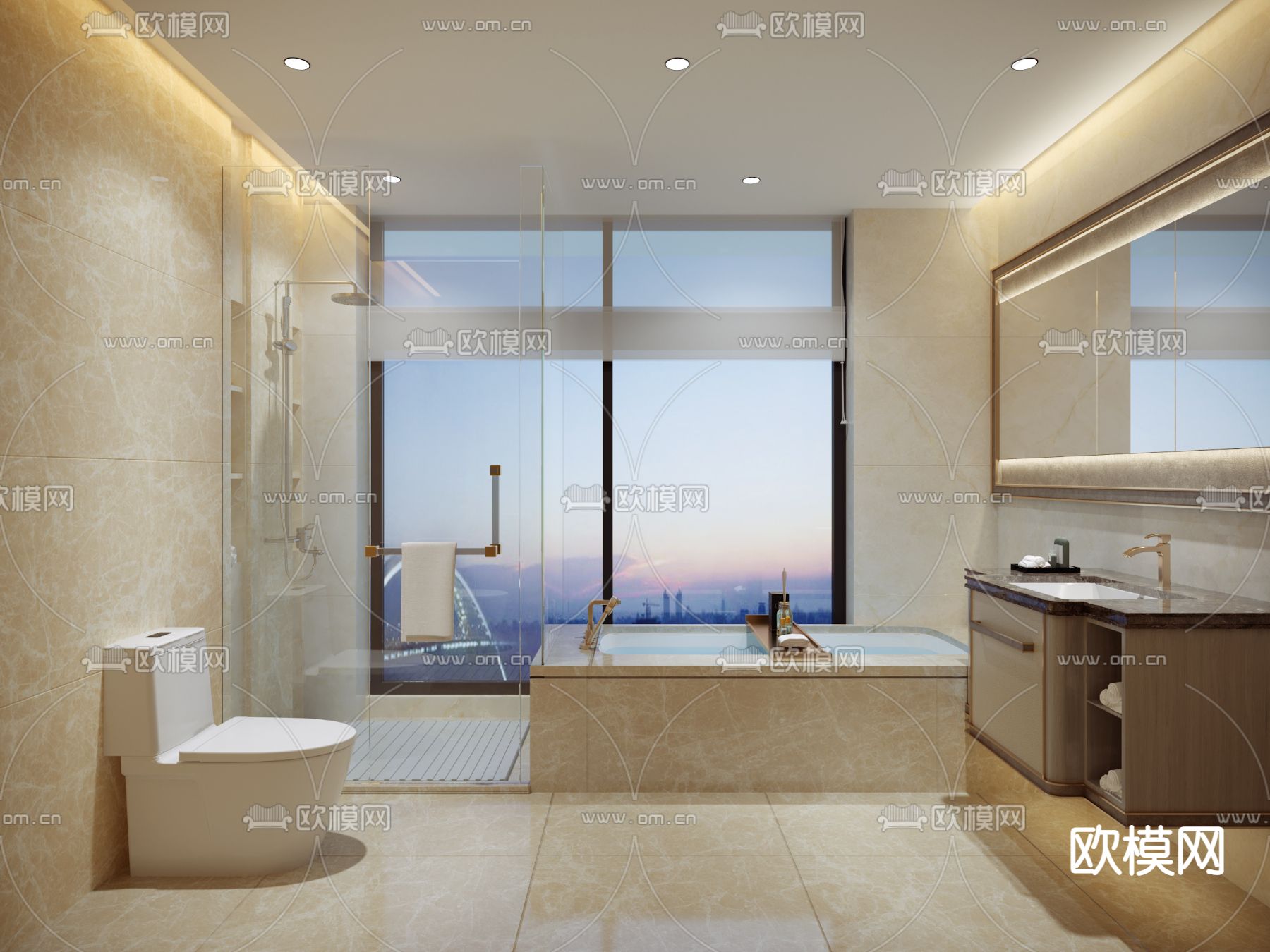 奶油风 卫生间浴室免费3d模型下载