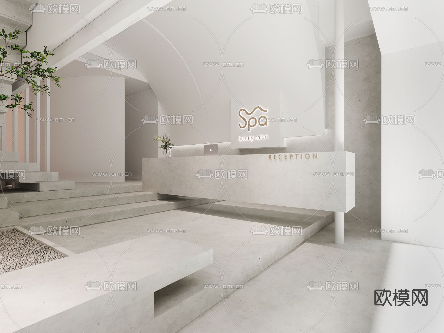 奶油风SPA前台 接待台su模型下载（渲染图2）