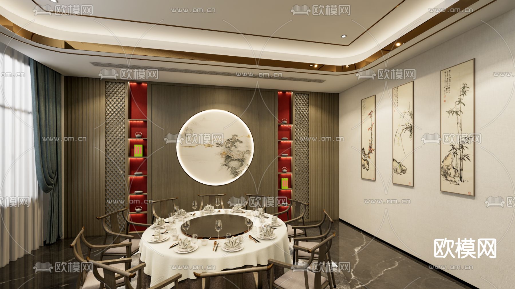 新中式中餐厅包厢su模型下载（渲染图4）