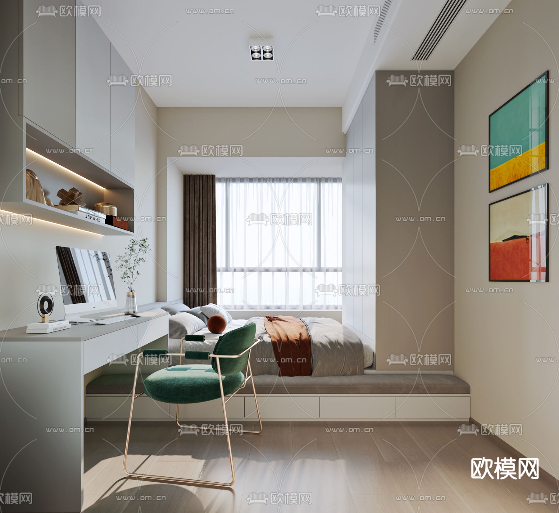 榻榻米卧室 次卧3d模型下载_ID12271218_3dmax免费模型-欧模网