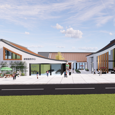 新中式游客服务中心 建筑外观su模型