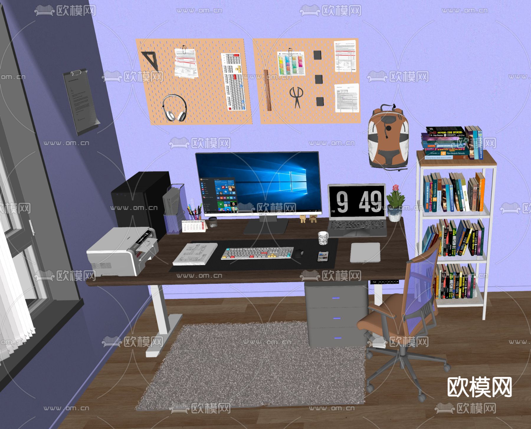 电脑桌椅 书桌椅su模型下载（渲染图2）