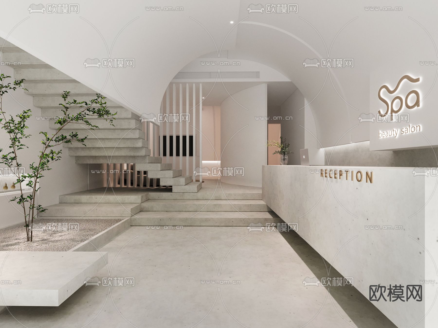奶油风SPA前台 接待台su模型下载（渲染图1）