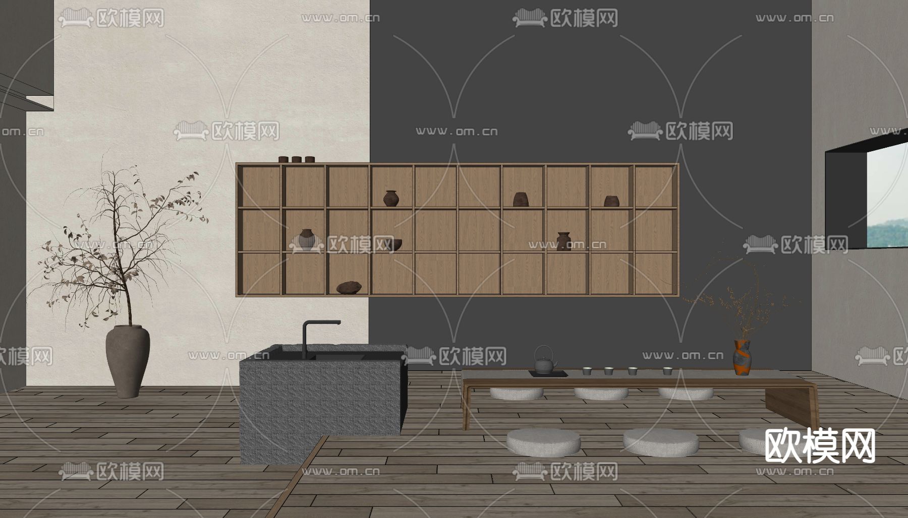 侘寂风榻榻米茶室su模型