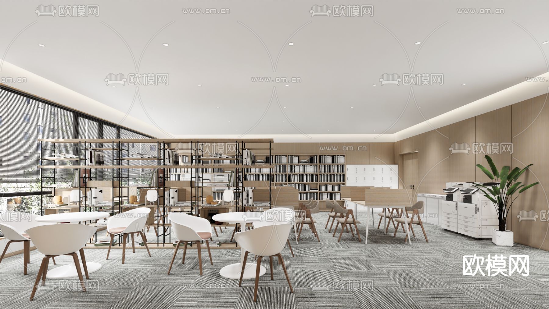 现代图书馆 阅读室 自习室su模型下载（渲染图1）