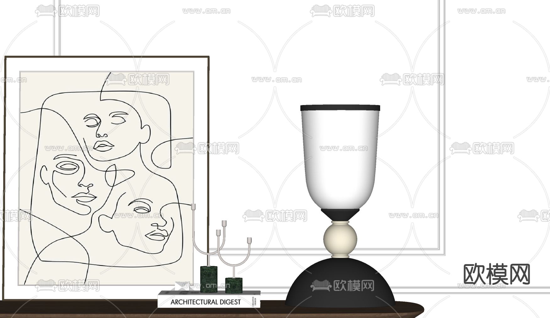 中古风杯形台灯su模型下载（渲染图2）