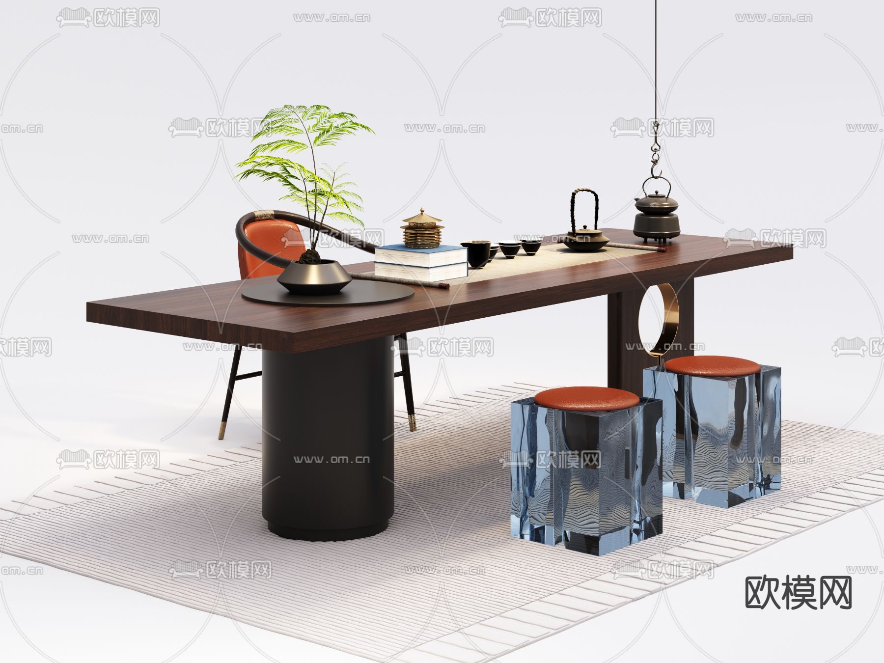 新中式茶桌椅3d模型